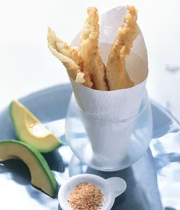 Tempura whiting with smoked chilli salt and avocado