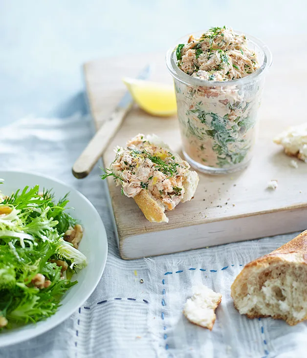 Smoked trout rillettes with frisée and walnut salad