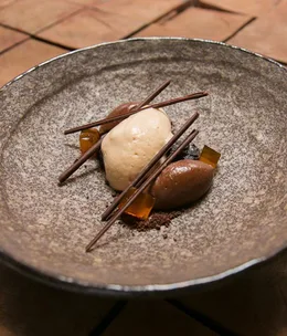 Earl Grey ice-cream, PX prunes, chocolate and honey