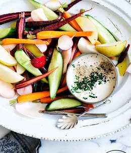 Pickled heirloom vegetables with blue-cheese dip