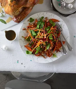 Carrot salad with coriander, parsley, almonds and Sherry vinaigrette
