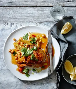 Spiced chicken with chickpeas, carrot and preserved lemon
