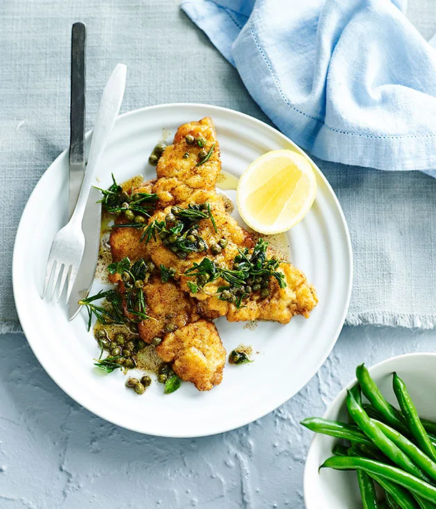Veal schnitzels with burnt caper butter