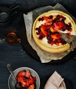 Quince and cranberry compote and ricotta tart