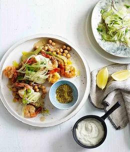Spiced prawns with chickpeas and fennel salad