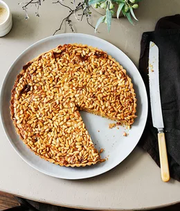 Pine nut dulce de leche tart