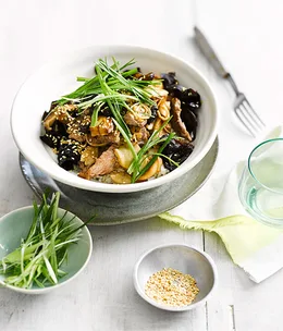 Beef with mushrooms and sesame