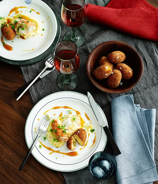 Marron with brandade, potato croquettes and orange caramel