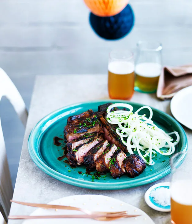Teriyaki T-bone with onion salad
