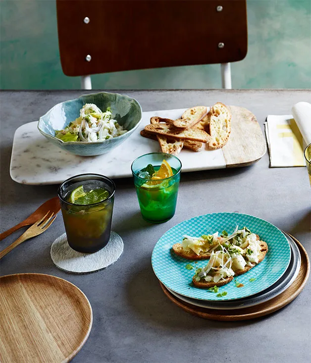 Crab and celery mayonnaise on crostini