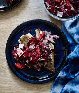 Pan-fried morwong with radicchio and pink grapefruit salad