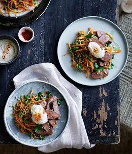 Spiced lamb with warm carrot and freekeh salad