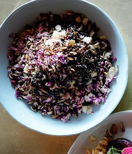 Black barley, wild rice, candied almonds, barberry and marinated chèvre
