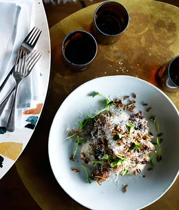 Celeriac, Jerusalem artichokes, puffed rice and parmesan