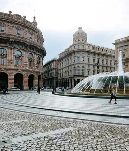 Piazza de Ferrari, the hub of city life in Genoa, Italy.