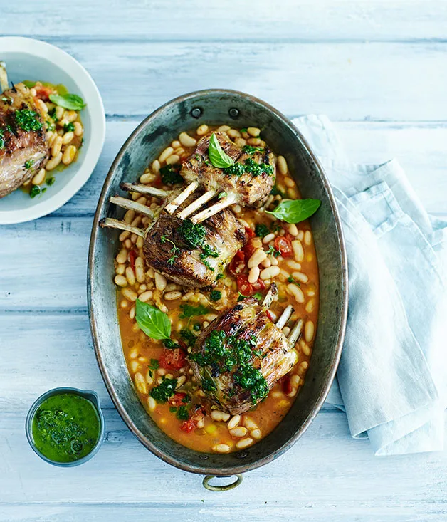 Lamb racks with white beans and pistou