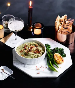 Broccoli dip with charred flatbreads