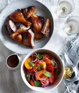 Hot-smoked chicken with marinated tomatoes