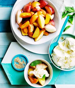 Stone-fruit salad with tahini labne and mint