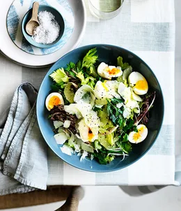 Celery heart, charred treviso, and egg salad