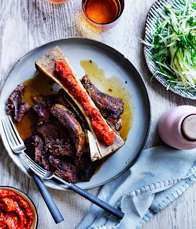 Beef shin with romesco and lemon