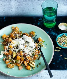 Pumpkin with brown rice and toasted seeds