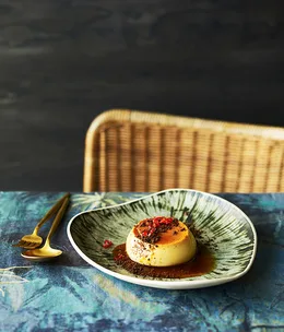 El Público's holy trinity flans with candied chilli and chocolate crumb