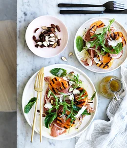 Grilled apricot salad with jamón and Manchego
