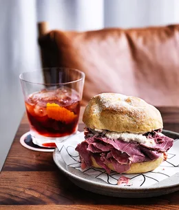 Luca’s corned beef buns with horseradish, parmesan and walnut sauce