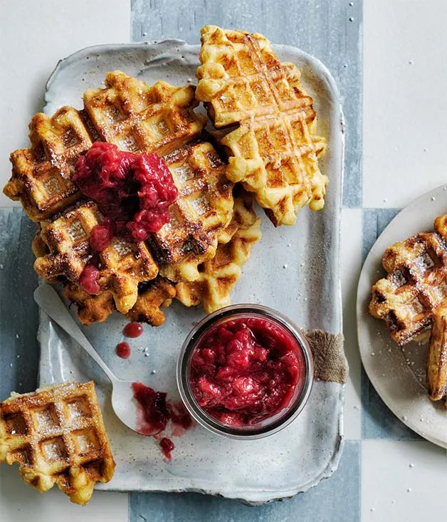 Liège-style waffles with rhubarb-vanilla jam recipe