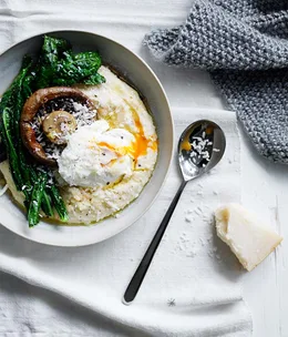 Soft polenta with poached egg and parmesan recipe