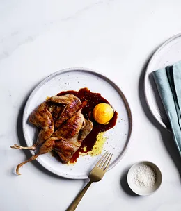 Grilled quails with salted egg yolk sauce