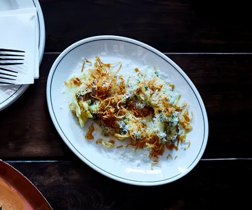Eggplant salad with shallots and salted ricotta