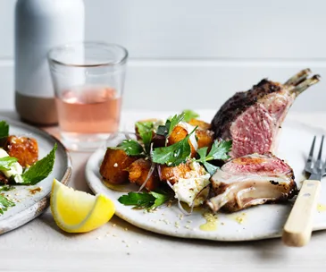 Sumac lamb racks with pumpkin and sesame salad