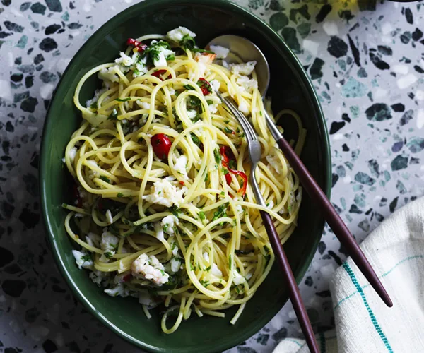 Spaghetti and spanner crab meat