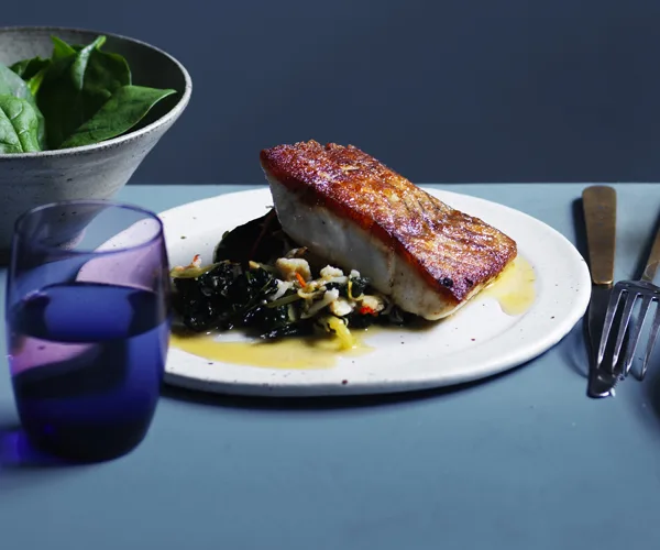 Wild barramundi, cavolo nero and spanner crab
