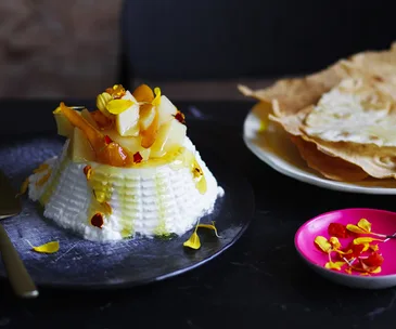 Ricotta with white poached quince and honey