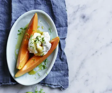 Red papaya with sheep's milk yoghurt
