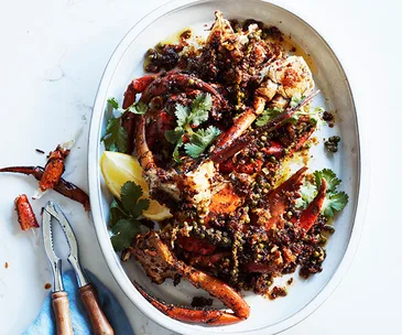 Crab with fried-shallot butter and green peppercorns