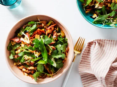 Miso-poached chicken and ham salad with chilli dressing