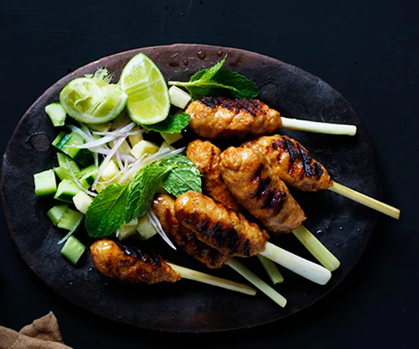 Spicy prawn skewers