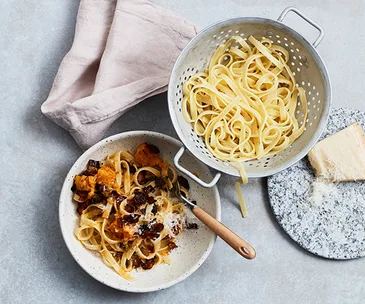 Tagliatelle with pumpkin, pancetta, chilli and sage 