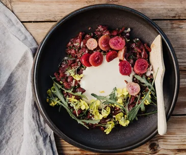 Wallaby tartare with anchovy dressing