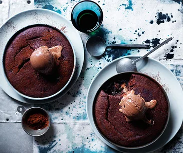 Stout and chocolate puddings with chocolate malt ice-cream