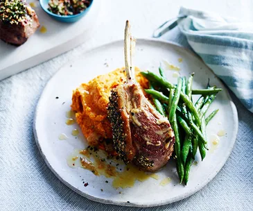 Furikake lamb rack with carrot-ginger puree
