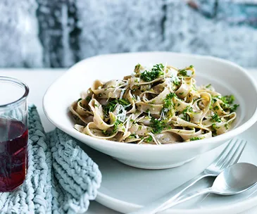 Fettuccine with kale and pecorino pesto