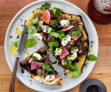 Turkish flatbread with beef and yoghurt