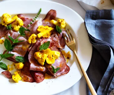 Ham with cauliflower piccalilli and buttermilk biscuits