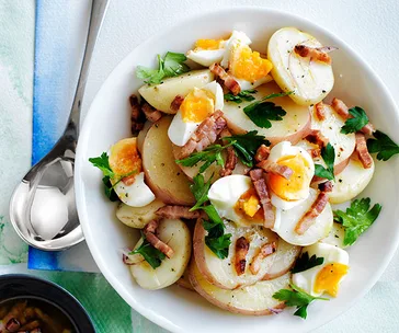 Potato salad with bacon and egg vinaigrette