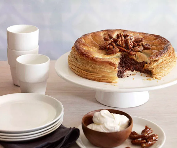 Chocolate and pecan pie with candied pecans